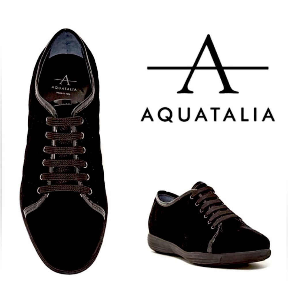Aquatalia Glenda Black Velvet Quilted Weatherproof Luxury Sneakers